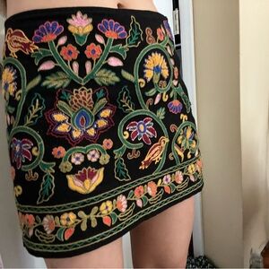 Zara Black Skirt with Colorful Embroidery